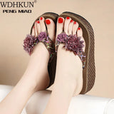 Hot sale 2021 Slippers Women Ladies Fashion Wedges Flower Loafer Causal Shoe Beach Slipper Sandals Flip Flops Women