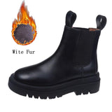 Luxury Chelsea Boots Women Leather Ladies Boots Chunky Winter Shoes Platform Ankle Boots Slip On Thick Heel Brand