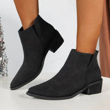 Ankle Boots Women's Fall / Winter 2023 New British Style Pure Color Pointed Toe With Thick-Heeled Martin