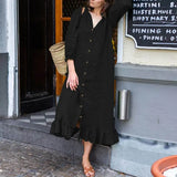Elegant Button Ruffle Dress Women's Autumn Sundress ZANZEA Casual 3/4 Sleeeve Midi Vestidos Female Solid Robe