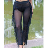 Beach Pants New Arrival Mesh Sheer Bikini Cover Up Transparent Ruffle High Waist Pants Long See Through Ladies