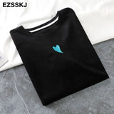 summer Women basic heart embroidery T-shirt Casual Loose short sleeve bottom candy color cotton T-shirt Female