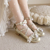Spring Autumn Silver Golden Color Lolita Shoes Shiny Metallic Women Pumps Wedding Shoes Party Ladies with Lace Bow Drop