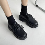 Patent Leather Platform Oxford Shoes for Women 2023 Spring Casual Lace Up Flats Woman Black Chunky Shoes Zapatillas