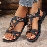 Breakj Flat-Bottomed Flowers Roman Large Size Women's Sandals Beads Tight With Light Beach Cool