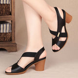 Breakj Summer New Fish Mouth Toe Fashion Roman High-Heeled Sandals Women Thicke Middle-A-Year-Old Mother
