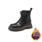 Old Model Continues To Produce ~ Autumn And Winter Sheep Leather Martin Boots Women's Lace-Up With Thick Anti-Slip Short Boots Women's Thick Heel Wool