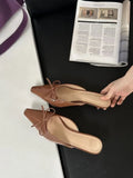 Breakj New Bows Fine Heels Large-Size Wine Red Wear Slippers Retro Tip