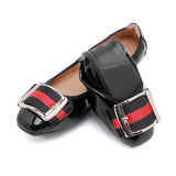 Womens Foldable Soft Square Toe Ballet Flats Square Buckle Comfortable Slip on Flat Ballerinas Shoes Woman PU Leather
