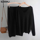 lazy oversize Sweater suit dress women casual loose sweater +straight skirt with pocket feamle sweater set