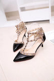 Women's Shoes 2019 Summer Pointed High-heeled Stiletto Patent Leather Rivet Single Shoes Was Thin Buckle Women's