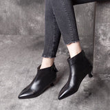 Women's Boots 2023 Autumn And Winter New Low-Heel Foreign Style Small Bare Boots Thin Heel Cowhide Rear Zipper With Short