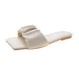 Women Slippers Summer Pleated Upper Fashion Wear-resistant Office Flat Shoes Summer New Sandy Beach Sandals Women