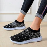 Sock Sneakers crystal 2021 Knitted Flat Shoes summer women's Loafers Ladies Casual Vulcanized Shoes slip on mesh sport