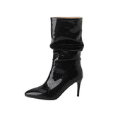 Breakj Fashion Women's Boots Painted Leather Pointed Thin Heel Middle Boots