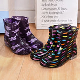 Print Rain Boots Women Waterproof Work Shoes for Girls Non Slip Anti Skip PVC Water Shoes Rainboots Mid-Calf