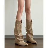 Breakj Western Cowboy Boots Pile Of Waste Soil Pile Boots Women Raised Thin Retro