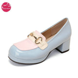 Female Platform Heel Loafer Shoes Women's Lolita Bow Cosplay Contrast Color Pumps Japanese Student Fashion Tide Golden
