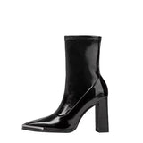 New Metal Square Toe Ankle Boots for Women Fashion Patent Leather Women's Shoes Botas Mujer High Heels Shoes Women