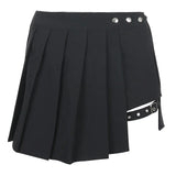 Gothic Harajuku Pleated Skirts Women with Leg Ring Black High Waist Short Skirt Summer Punk Casual Mini Skirt