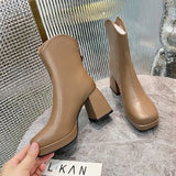 Boots Female Korean Version Retro Square Head Back Zip Fashion Boots 2023 New Thick Heel Platform And Velvet Martin