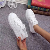 Women Shoes 2023 Fashion Summer Casual White Shoes Cutouts Lace Hollow Breathable Platform Flat Shoes Woman