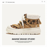 Breakj Shoes Classic Yellow Boots Winter Thick Warm Cotton Shoes Short Barrel Snow Boots Men And Women The Same Leopard-Print Martin