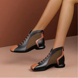 Boots Women's Shoes Ankle Sandals Boots 2021 Summer Square MID Heel Back Zip Soft LEATHER Female Footwear Black