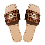 Summer Women Slipper Flat Fashion Female Shoes Square Toe Flat Round Buckle Decoration Solid Flats Sandals Beach