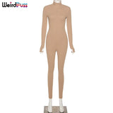 skinny fitness women active wear pink jumpsuits turtleneck sporty long sleeve casual overalls workout streetwear