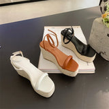 Sandals Espadrilles Platform 2023 Women's Clogs Wedge Suit Female Beige Heel Shoe Thick Square Toe Buckle Strap