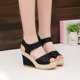 Breakj Summer New Slope And Fish Mouth Sandals Women's Casual Loose Cake Thick-Sed High-Heeled Magic Sticker Women's
