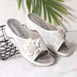 Breakj Summer New Slope With Flower Fish Mouth Large-Size Slippers Car Sewing Hollow Women's Leisure Cold