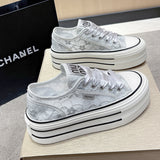 The Spring Of 2024, The New Style Muffin With Thick Bottom Tied With All Kinds Of Casual Board Shoes Net Surface Breathable And Hollowed-Out Small White Shoes For