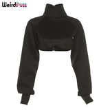 Puss Y2K Autumn Long Sleeve T-Shirts Women Zipper Lapel Crop Top Hipster Wild Streetwear Solid Fit Casual Short Trend