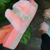 Fur Slippers Summer Furry Slides Female Fluffy Indoor Shoes Women's Bling fuzzy Slide House Sliders wholesale