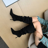 Breakj Barrel Pile Pile Boots Pointed Long Boots Women And High Boots High And Coarse Legs Over The Knee