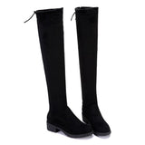 Autumn And Winter New Knee-Length Flat-Soled Mid-Heel Korean Version Of Comfortable Black Elastic High