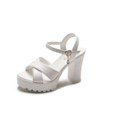 Breakj Women 2025 Summer New Korean Version Of High-Heeled Sandals One-Word Buckle Fashion Coarse Women's