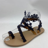 Breakj Solid-Colored Lace Lace Flowers Flat Sandals Large