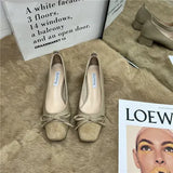 Tie Shallow Mouth Single Shoes Women's Thick Heels 2024 Spring And Autumn New Style Square Head Middle Heel Grandma Shoes High Heel Work