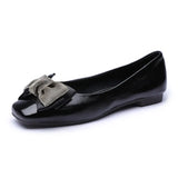 Genuine Leather Shoes Square Close Toe Butterfly Knot Slip On Low Heels Shallow Loafers Moccasins Shoes Dames