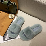 Style Fur Slippers Girls 2023 Autumn And Winter New Furry Home Flat-Soled Plush
