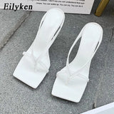 2022 New Slipper High Heels Shoes Fall Best Street Look Females Square Head Open Toe Clip-On Strappy Sandals