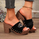 Breakj 2024 New High Heel Slippers Large Size Thick Heel Belt Buckle Fish Mouth A Word