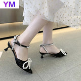 Mesh Pearl Bowknot Queen Women Sandals Bridal Fine High Heels Sandals Wedding Shoes Zapatos De Mujer Tacon Saltos Feminino