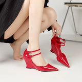 Spring / Summer Runway Show New Wedge Pointed Red High-Heeled Shoes Female Patent Leather Sexy Baotou Personality Sandals