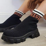 Boots for Women Platform Black Shoes Knitted Sock Booties Woman Fashion Motorcycle Boots Botas De Invierno Para