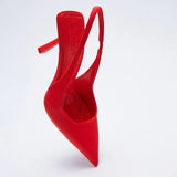 Autumn New Women's Closed Toe Red Single Shoes with Stiletto Heel Mid-heeled Fashion Sandals with Hollow Pointed Toe