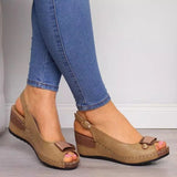 Breakj 2025 Summer Slope High Heel Fish Mouth Buckle Sandals Women 40-43 Large Shoes Slope